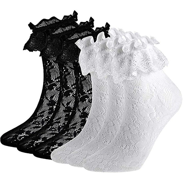 6 Pairs Of Women's Ankle Socks Lace Ruffle Ankle Socks Cup Lace Socks Fishnet Socks