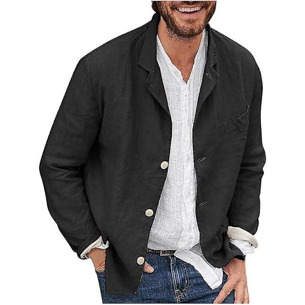 Men's Casual Shirt Jacket Cotton Linen Shacket Lightweight Sports Coats Casual Long Sleeve Spread Collar Tops