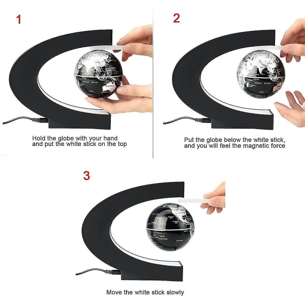 Flytande Globe Med Led Ljus C Form Magnetisk Flytande Globe Världskartadekoration Silver