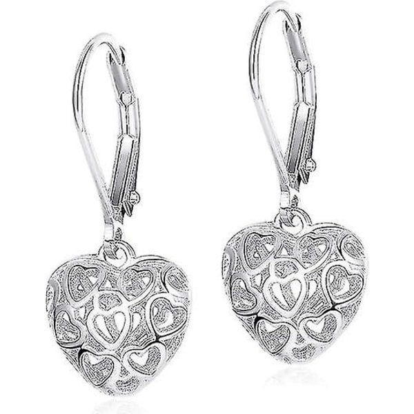 Heart Earrings S925 Sterling Silver Hollow Shaped Leverback Earrings For Women Girls Dangle Drop Earrings