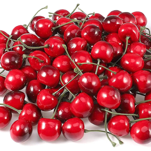 100 kpl keinotekoisia kirsikoita, väärennettyjä punaisia ​​mustia kirsikoita väärennettyjä hedelmiä malli Kotitalo keittiö juhlasisustus pöytäkoriste