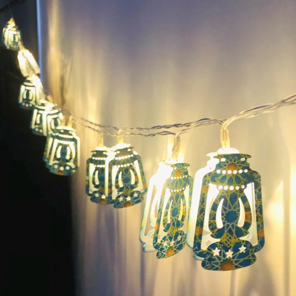 LED Moon Palace Lantern Gurban Festival Lantern String Färgutskrift Lykta Dekoration - 3m 20 Lampa - Batteri (A)