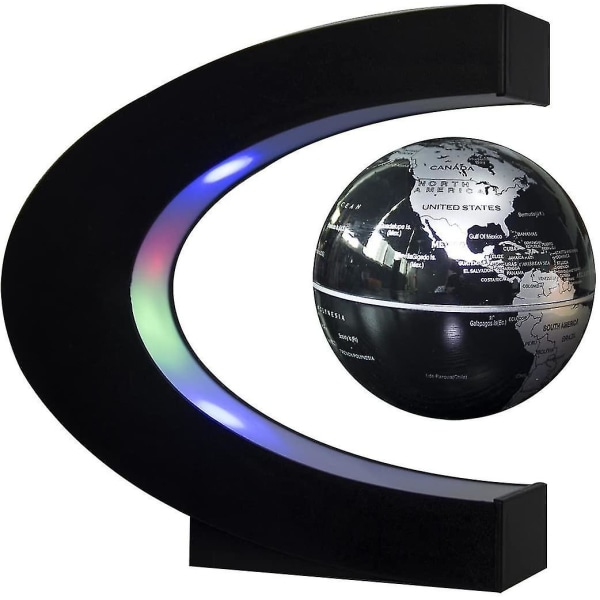 Flytande Globe Med Led Ljus C Form Magnetisk Flytande Globe Världskartadekoration Silver