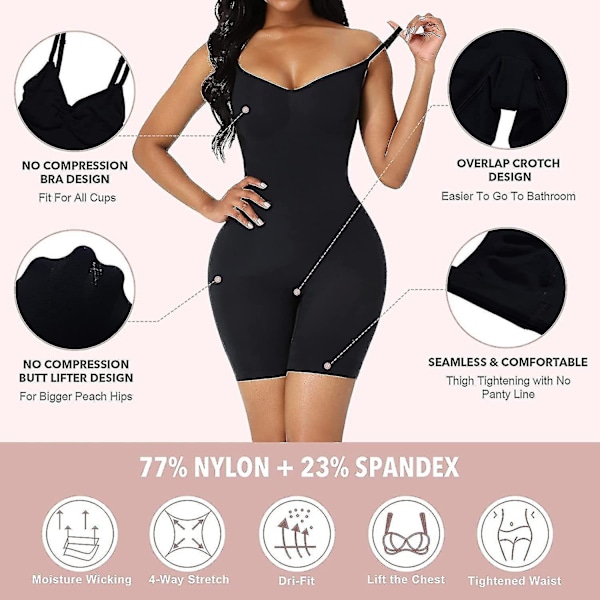 Shapewear til kvinder, mavekontrol, fuld buste, body shaper, bodystocking, løft af numsen black m