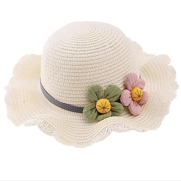 Pige Sommer Halm Hat UPF 50 Solbeskyttelse Strandhatte Bred Skygge Blomst Floppy Cap til Børn Piger pink