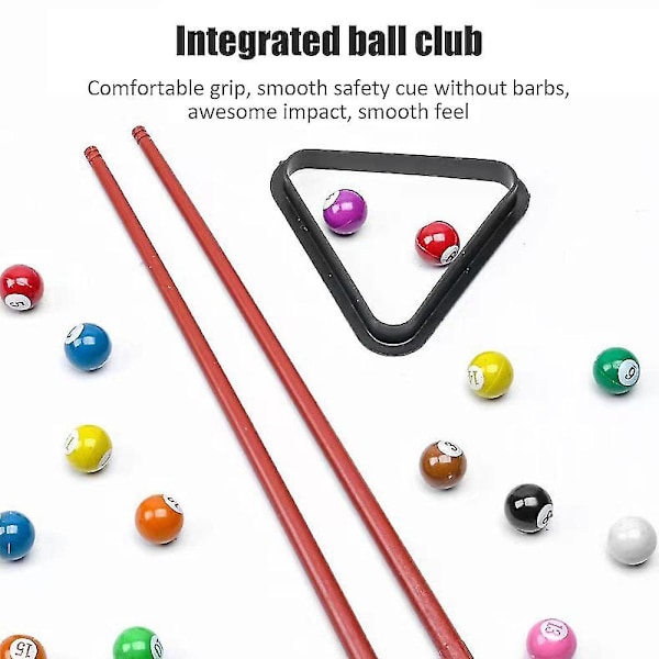 Miniatyrbiljardbord och biljardset, litet biljardspel med 11 bollar, 2 biljardköer, stativ, hem-, bar- och skrivbordsspel