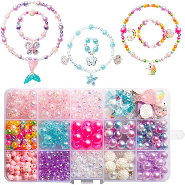 Gør-det-selv perle smykkefremstillingssæt til børn piger med havfrue søstjerneskal Enhjørning regnbue sommerfuglhjerte perle charms perler
