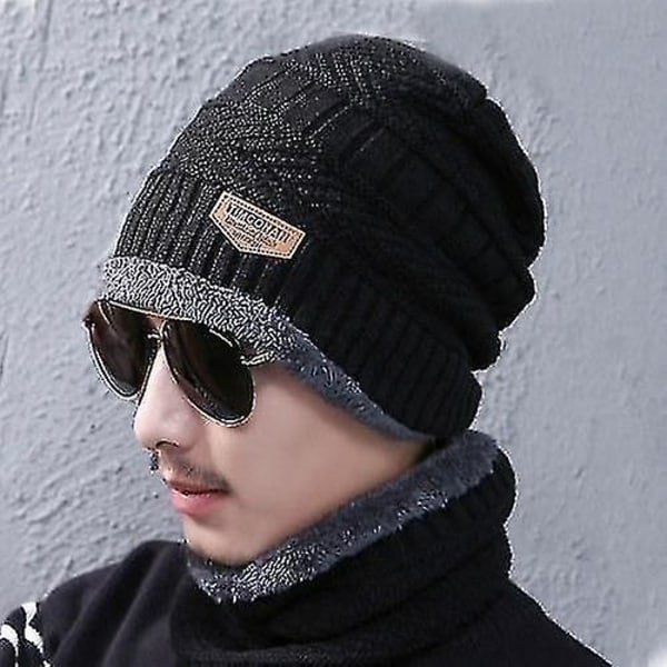 Hhcx-winter Thermal Knitted Heanie Hat And Circle Scarf