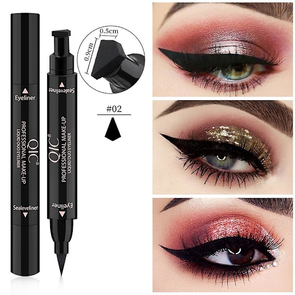 Qic Flydende Makeup Pen Vandfast Sort Dobbelt Hoved Makeup Seal Eyeliner small stamp01