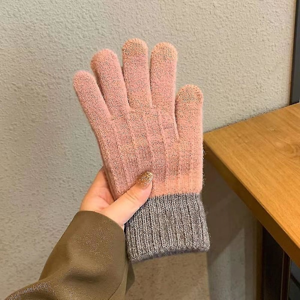 Vinter Touchscreen Stræk Termiske Magic Handsker Varme Uld Strikket Tyk Fleeceforet pink