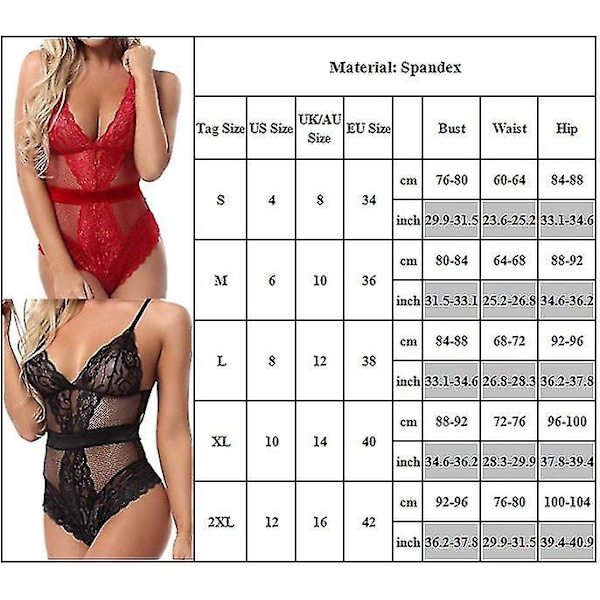 Naiset Seksi Sheer Alusvaatteet Syvä V-kaula-aukko Pitsi Bodysuit Babydoll Yöasu