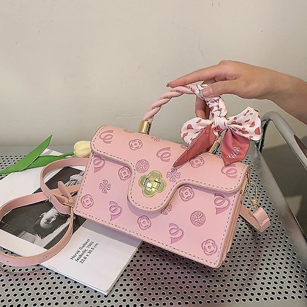 Kvinne jente håndveske håndsøm sy liten firkantet veske crossbody materiale veske pink material package