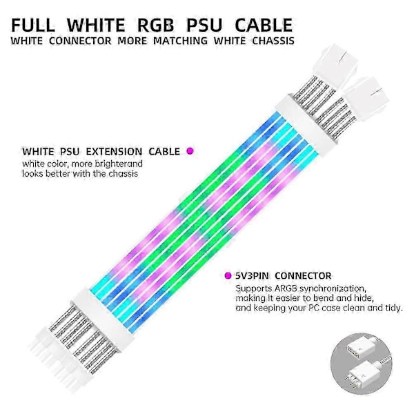 ARGB PSU-kablar 2x8-stifts PCIE ARGB PSU-kablar Mjuk silikon Böjbar för spel-PC-byggnad