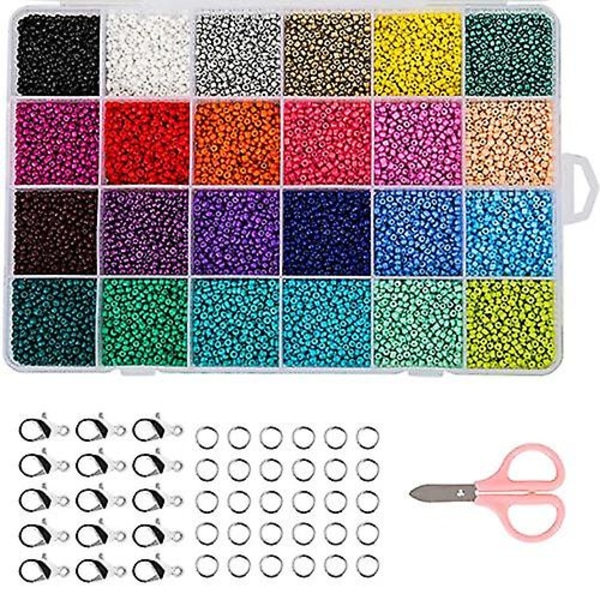 Craft Seed Beads, 14400 stk Glass Seed Beads Color Seed Beads Små perler med perletråder, saks og annet verktøy