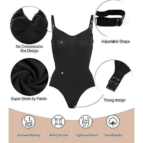 Body för kvinnor, maghållande shapewear, sömlös skulpterande trosa, rumplyft black m