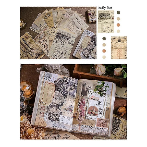 Retro Handbook Material Book DIY Base Material Package Retro Inspiration Series Retro Handbook Decorative BackingPaper,D