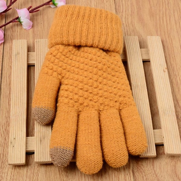 Stilig dame vinter myk varm strikket stretch full finger touch screen hansker khaki