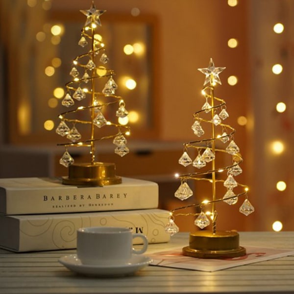 Juletre nattlys LED pendel krystall bordlampe soverom dekorasjon atmosfære lys varmt hvitt lys