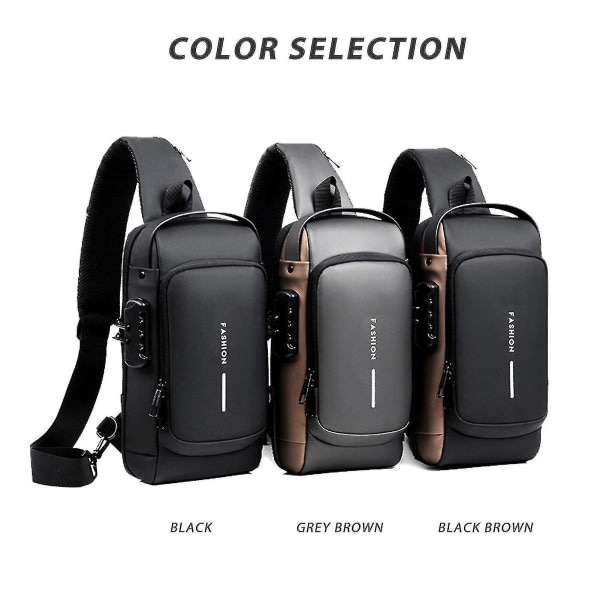 USB Laddning Sport Sling Bag Hane Anti-stöld bröstväska med lösenordslås (svart) Black