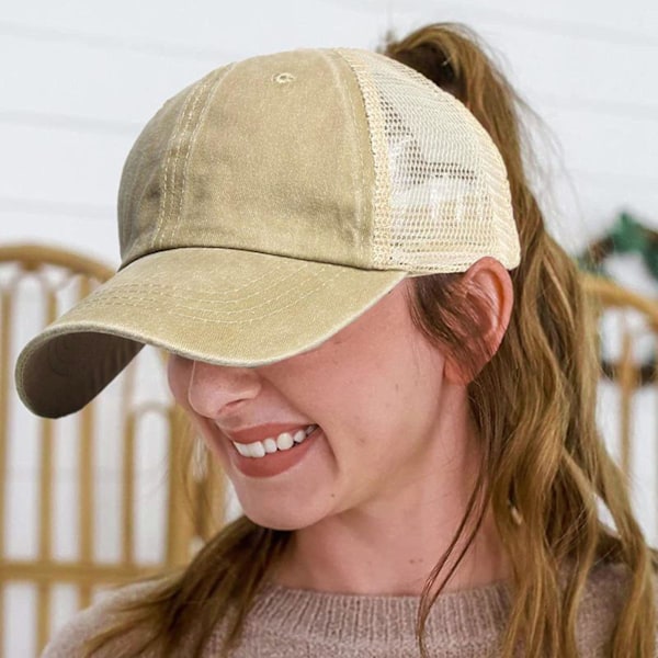 Unisex Baseball Hat Hullet Mesh Åndbar Justerbar Kontrastfarve Letvægts Solbeskyttelse Anti-UV Dekorativ Dame Udendørs Rejse Hat khaki