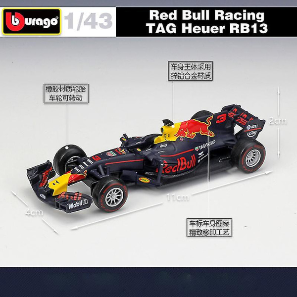 Hhcx-bburago Diecast 1:43 Scale F1 Red Bull Racing F1 Car Rb16&15&14 Infiniti Racing Team Alloy Toy Formula 1 Car Model Kid Gift 2017 RB13 NO.33