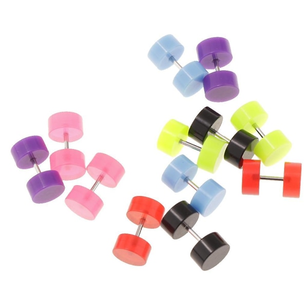 12pcs Acrylic Stainless Steel Barbell Stud Earring Fake Illusion Guage Plugs