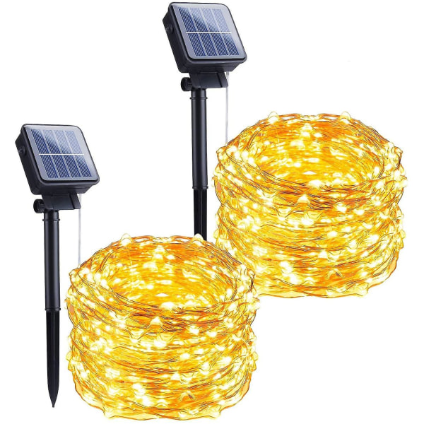 Utomhus Solar String Lights 2st 33'100led Solar Fairy Lights 8 vattentäta koppartrådsljus (varmvita)