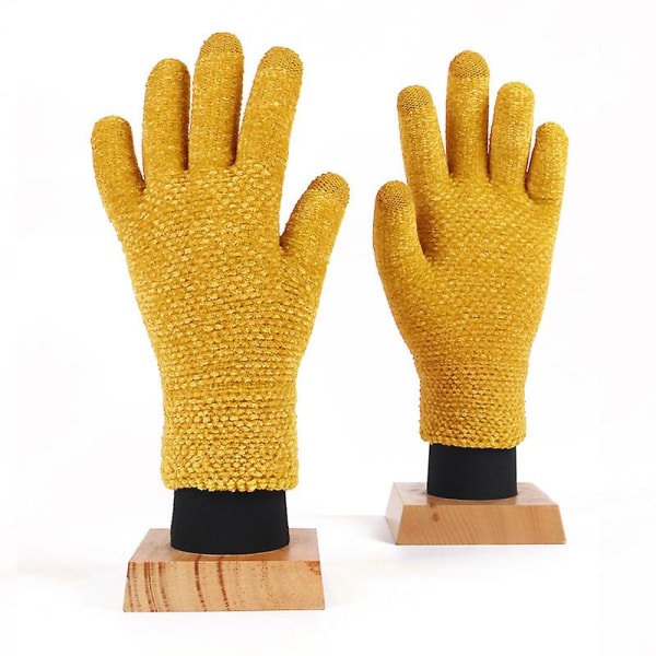 Strikkede hansker "berøringsskjermhansker damer, varme strikkehansker" (2 par)(sennepsgul) mustard yellow