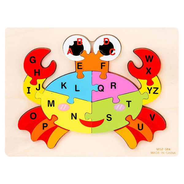 Trä alfabet pussel leksaker Söta tecknade djur byggstenar Roliga tidiga pedagogiska montering leksaker