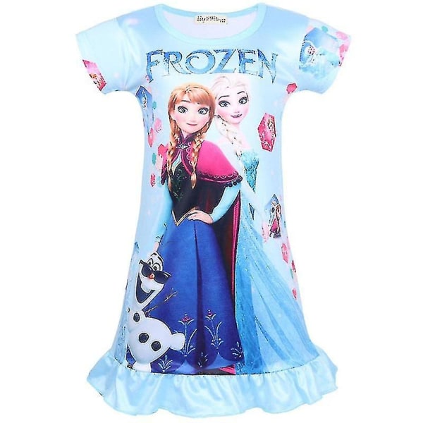 Barn Frozen Elsa Anna Nattlinne Flickor Sommar Pyjamas Nattklänning Sovkläder Light Blue 5-6 Years