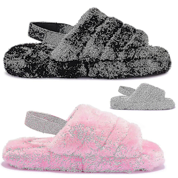 Damer Kvinder Faux Fur Fluffy Sliders Slip On Flat Varme Tøfler Sls-1 gray 37