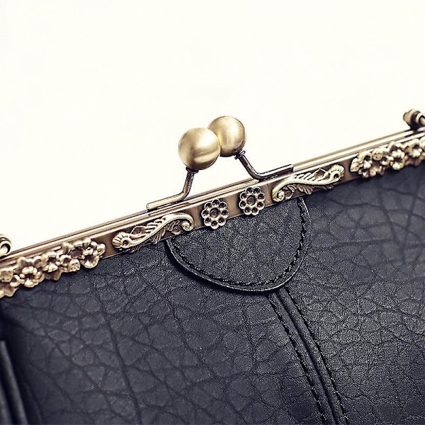 Dame jente håndveske Vintage Pu Mini Pack Klippet knapp Skulder håndveske black