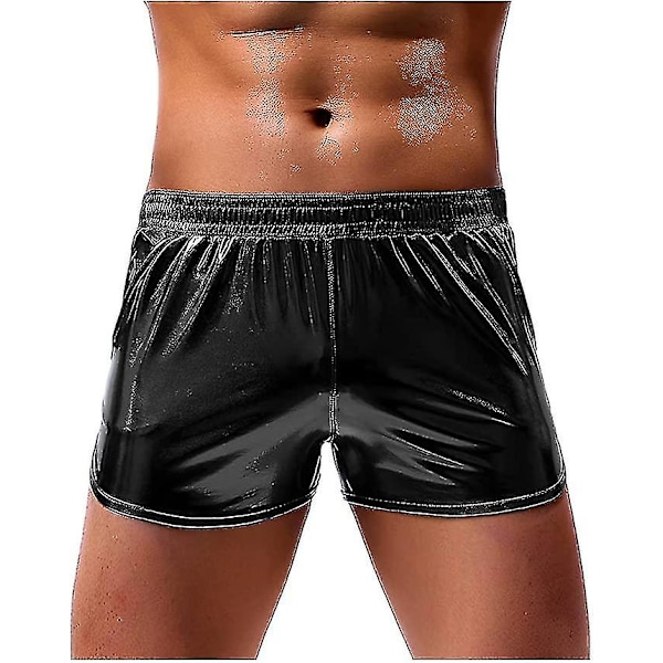 Sexy metalliske skinnende boxershorts for menn, glitrende rave hot shorts med lommer black s