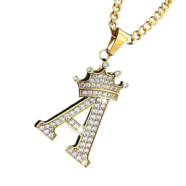 26 English Women's Letters Crown Pendant Necklace Stainless Steel Chain Zircon