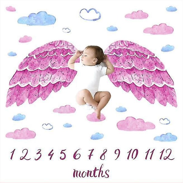 100 x 130 cm Baby Månedlig Milestone Flanell Tæppe Nyfødt Fotomåtte Fotografi Baggrund (Pink Wings) Pink Wings 100 x 130cm