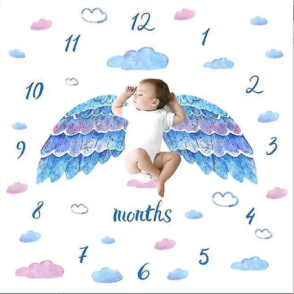 100 x 130 cm Baby Månedlig Milestone Flanell Tæppe Nyfødt Fotomåtte Fotografi Baggrund (Blue Wings) Blue Wings 100 x 130cm
