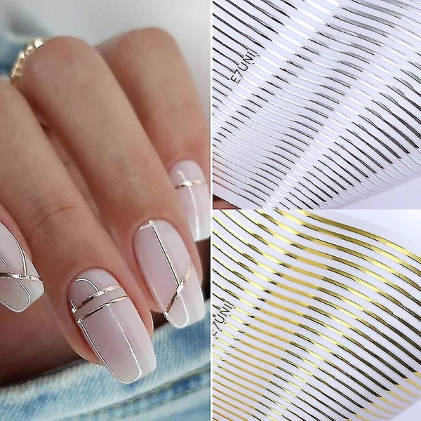 1 stk Sølv Gulllinjer Stripe 3d negleklistremerke Geometrisk bølget stjernehjerte selvklebende skyvepapirer Nail Art Transfer Stickers (glitterlinje 5) Glitter Line 5