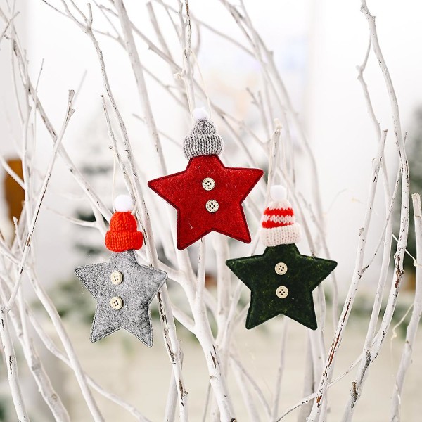 3 stk juledekorationsartikler strikhue pentagram lille vedhæng kreativ ny rød femstjernet lille trævedhæng