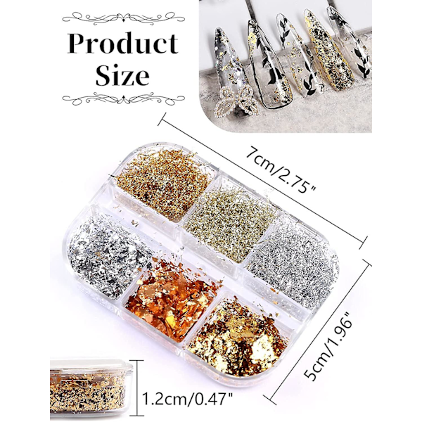 18 Rutor Nagelfilmsflingor, Holografiska Nagelfilmsflingor Konfetti Glitter Guld Silver, Iriserande Kromflingor För Nagelkonst Dekoration Resin Hantverk