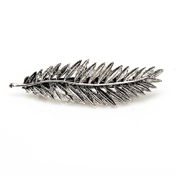 Kvinde fjer form blade hårklemme barrette bobby hårnål antik sølv antique silver