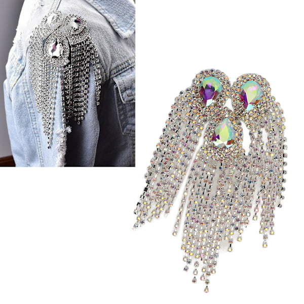 Rhinestone Tassel Axelklaff Dekorativ Axelbräda Badge DIY Utsökt Tassel Axelklaff för Fest Silver