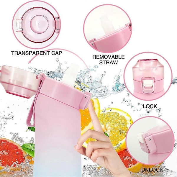 650 ml luft smagsvandflaske med 7 stk. pods smag Up Fashion Straw Mug Vandflaske Egnet til sport, B