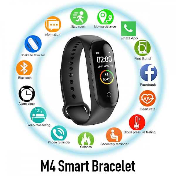 M4 Hjertefrekvens Smartklokke For Android Samsung For Iphone X Ios Smart Armbånd Fitness Tracker Fit Stegmåler red