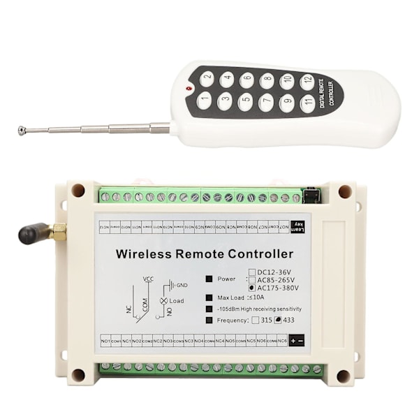 Relay-kaukosäädin AC175?380V 12 kanavaa 12 painiketta RF langaton kaukosäädin kytkin valaisimille