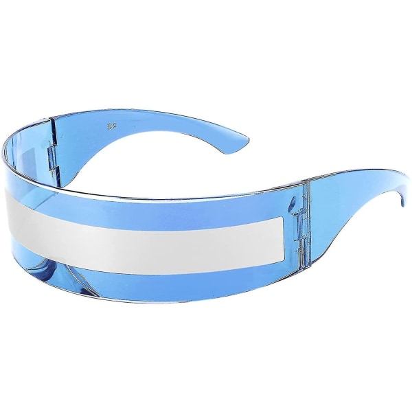80'er Futuristisk Visir Cyber ​​Solbriller Mænd Kvinder Futuristisk Punk Style Cosplay (Blå - Sølv Stripe) Blue - Silver Stripe