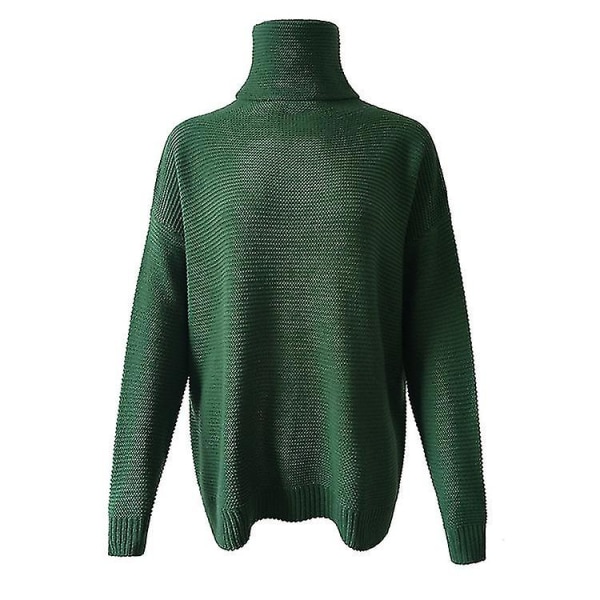 Kvinnor Turtleneck Tröja Långärmad Lös Stickade Toppar Vinter Casual Oversized Pullover Green S