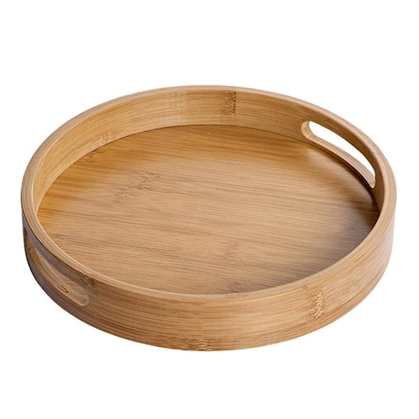 Wooden Round Serving Tray Wood Plate Tea Food Dish Drink Platter Multipurpose Dinner Beef Steak Fruit Snack Tray Board