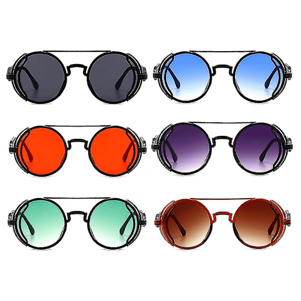 Unisex Retro Gothic Steampunk Sunglasses Women Men Retro Round Lens Metal Frame Hippie Glasses