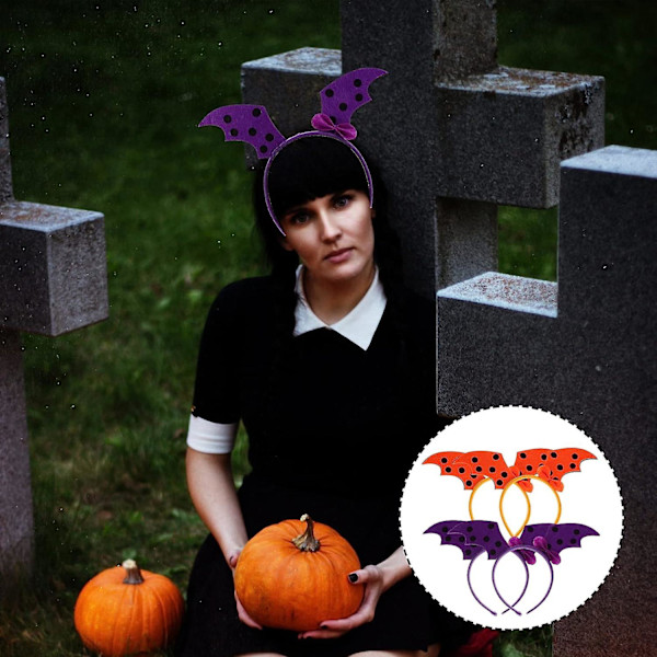 Halloween flagermus pandebånd sort prik flagermus hår flagermus hårbånd fancy Halloween kostume fest foto rekvisitter favoriserer lilla, orange4pcs