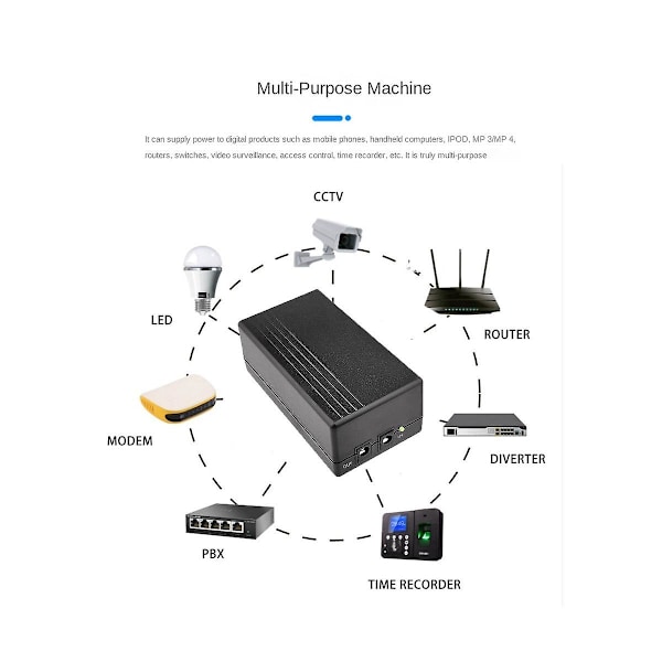 12V 2A Avbruddbar Strømforsyning Mini UPS 12000MAh Batteribackup for CCTV & WiFi Router Nødforsyning